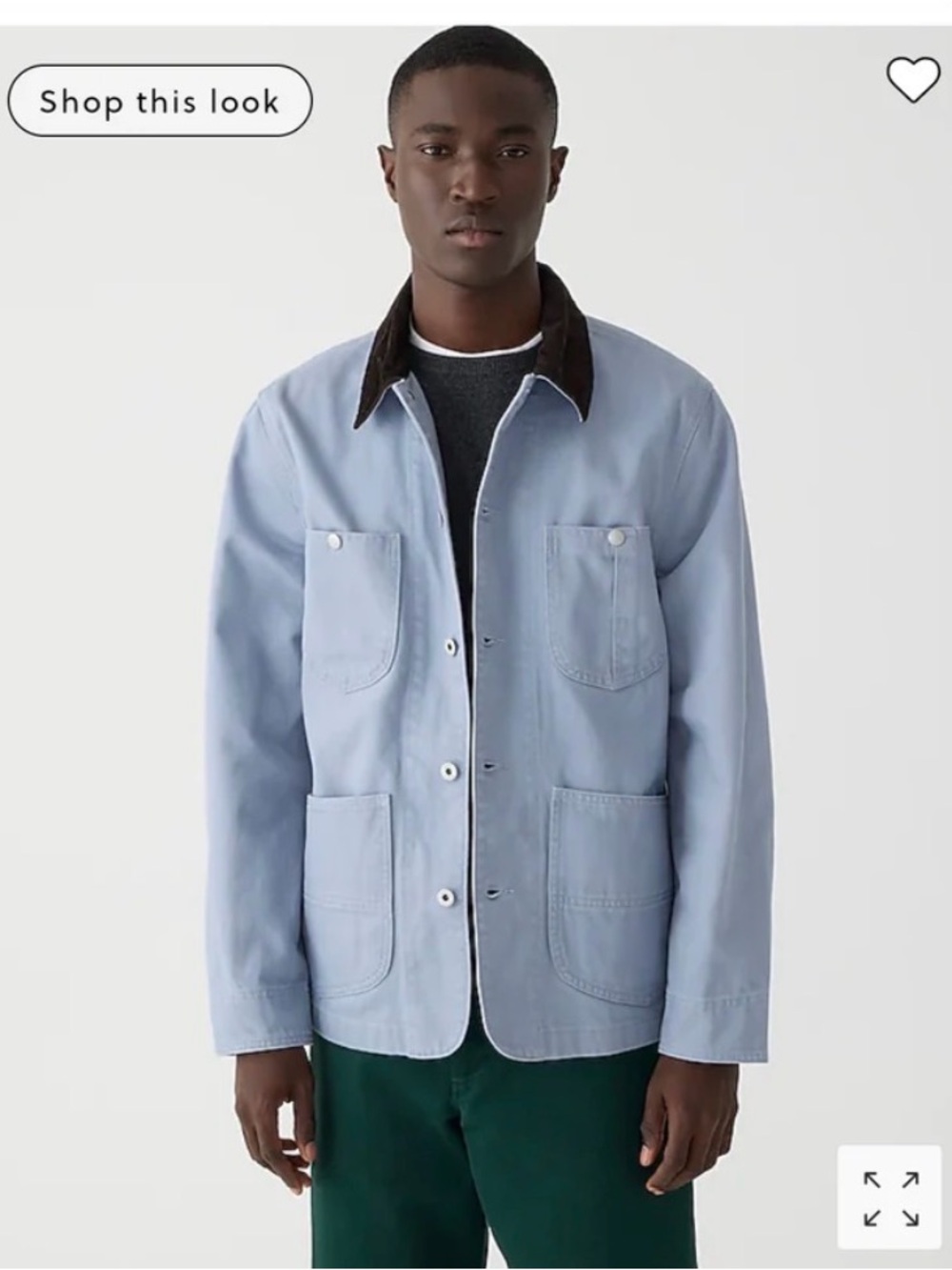 J. Crew Light Blue Work Jacket with Dark Contrast Collar